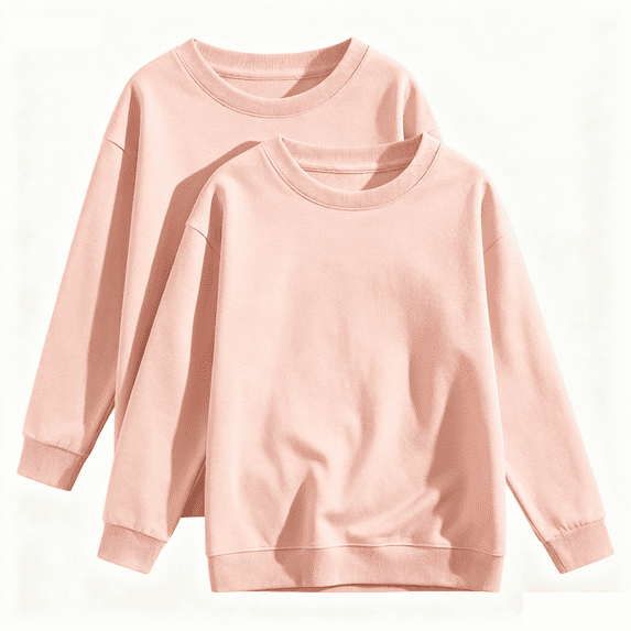 LIaqionyy 2 Pack Kids Long Sleeve T-Shirts Crewneck Cotton Shirts Solid Color Basic Tee Tops for Boys Girls