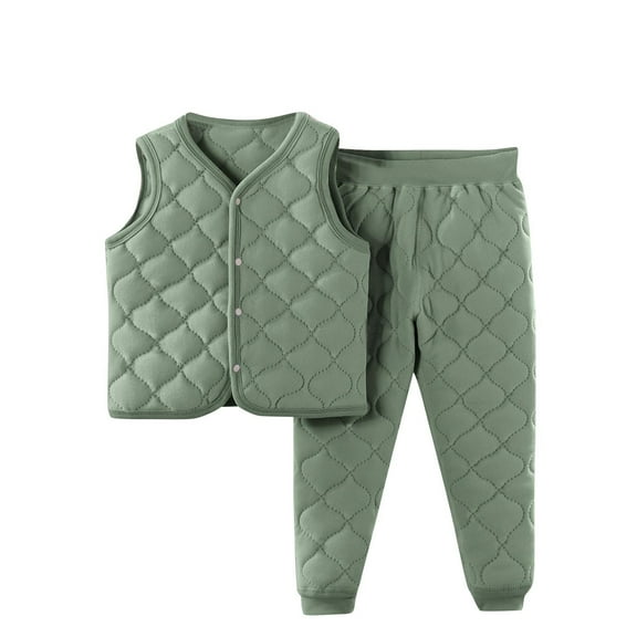 LIaqionyy Kids Sets Sleeveless Vest Coat Elastic Waistband Long Sweatpants Casual Warm Soft Solid Color Set Clothes