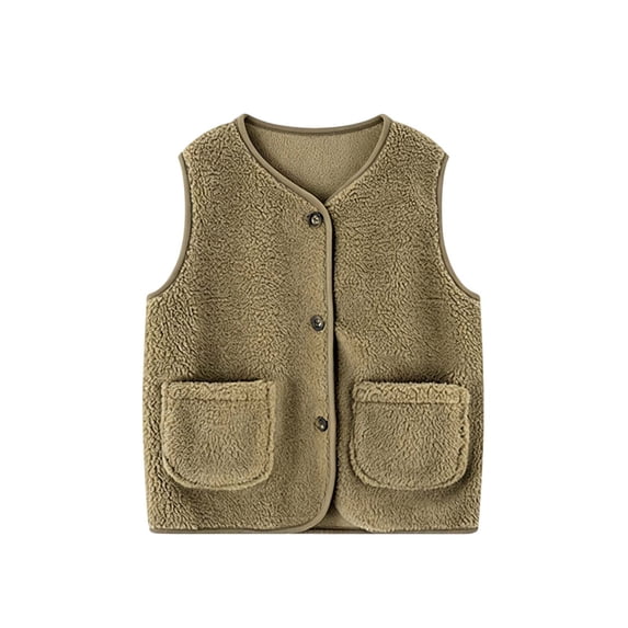 LIaqionyy Kids Sherpa Fleece Vest Lightweight Boys Girls Sleeveless Button down Waistcoat Outerwear with Pocket