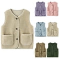 thumbnail image 1 of LIaqionyy Kids Sherpa Fleece Vest Lightweight Boys Girls Sleeveless Button down Waistcoat Outerwear with Pocket, 1 of 5