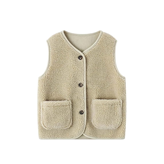 LIaqionyy Kids Sherpa Fleece Vest Lightweight Boys Girls Sleeveless Button down Waistcoat Outerwear with Pocket