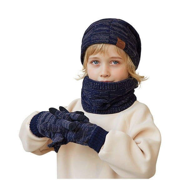 LIaqionyy Kids Winter Beanie Hat Scarf Gloves Set for Girls Boys 1-11Y Toddler Knitted Cap Touchscreen Mitten Neck Warmer