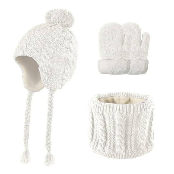 LIaqionyy Kids Winter Hat Scarf Gloves Set for 2-5 Years Toddler Earflap Beanie Neck Warmer Gloves Fleece Lined Set