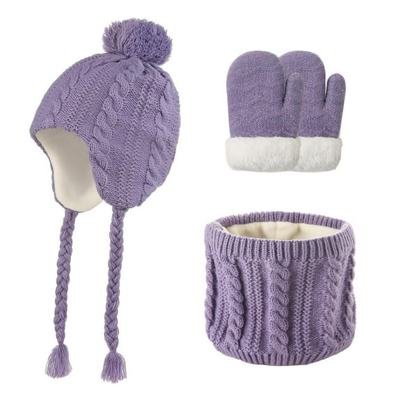 LIaqionyy Kids Winter Hat Scarf Gloves Set for 2-5 Years Toddler Earflap Beanie Neck Warmer Gloves Fleece Lined Set