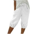 thumbnail image 1 of LIaqionyy Knee Length Cotton Linen Shorts for Women Capris Drawstring Elastic Waist Summer Casual Gym Shorts with Pockets, 1 of 6