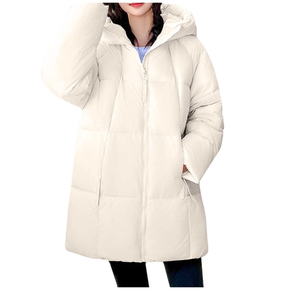LIaqionyy Long Jacket for Women Thickened Winter Coat Hooded with Pockets Ladies Warm Jackets Outwear