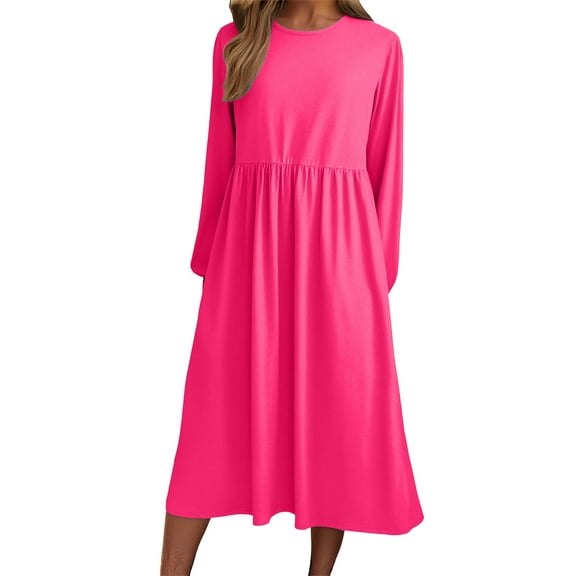 LIaqionyy Long Sleeve Maxi Dresses for Women Loose Casual Fall Winter Casual Flowy A Line Midi Party Dress