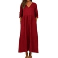 thumbnail image 1 of LIaqionyy Long Sleeve Midi Dresses for Women Casual V Neck Flowy Fall Winter Comfortable Dress with Pockets, 1 of 6
