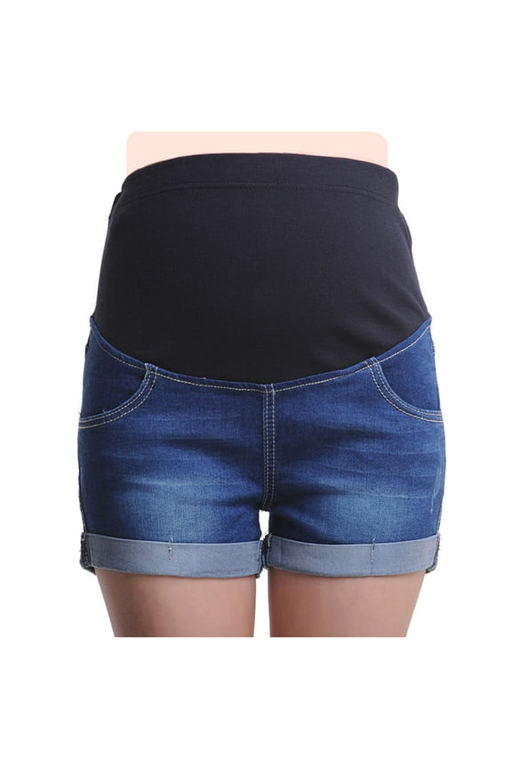 Maternity Denim Shorts Women's Summer High Waist Distressed Roll Up Hem Casual Denim Short Jeans