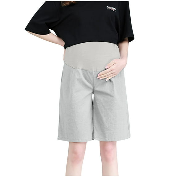 LIaqionyy Maternity Shorts Womens Over the Belly Workout Loose Casual Pregnancy Pants with Pockets