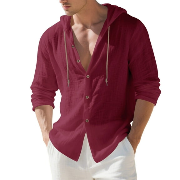 LIaqionyy Men Cotton Linen Shirt Button down Long Sleeve Casual Tops Lightweight Fashion Hoodies Clothes