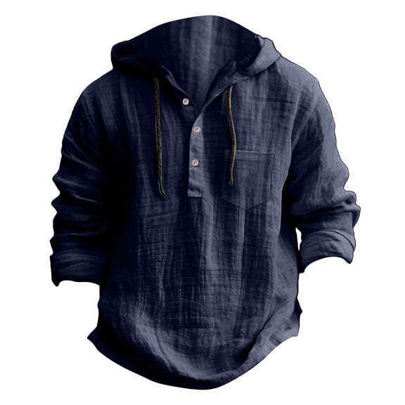 LIaqionyy Men Cotton Linen Shirt Button down Long Sleeve Casual Tops Lightweight Fashion Hoodies Clothes