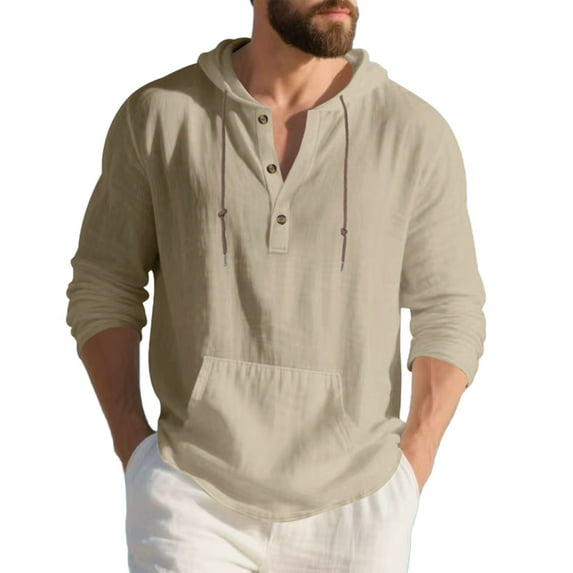 LIaqionyy Men Cotton Linen Shirt Button down Long Sleeve Casual Tops Lightweight Fashion Hoodies Clothes