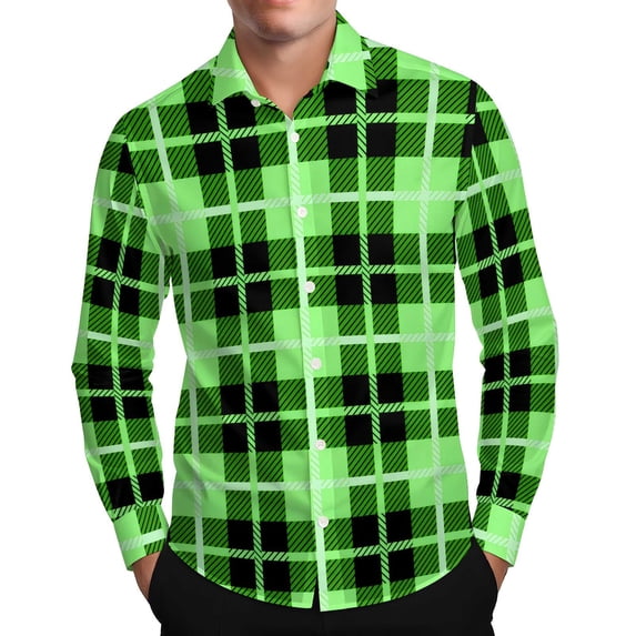 LIaqionyy Men Plaid Shirts Button down Long Sleeve Collared Christmas Shirt Casual Work Business Tops