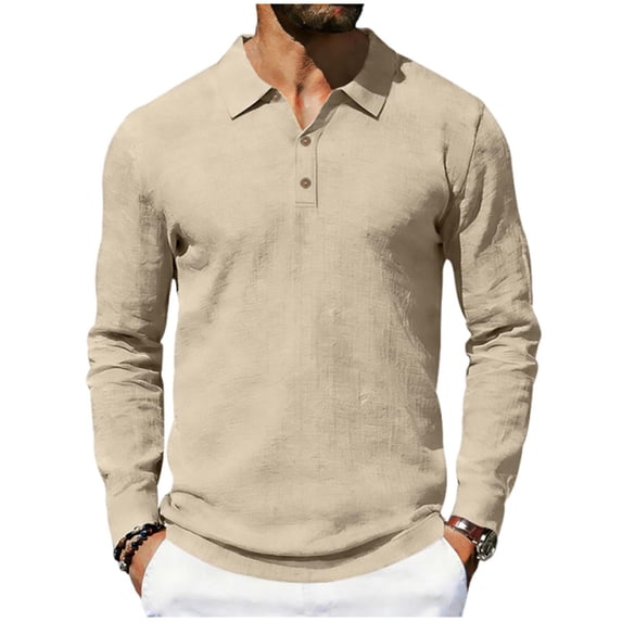 LIaqionyy Men's Cotton Linen Shirts Long Sleeve Golf Tops Casual Fall Classic Lightweight Business Tees Shirt