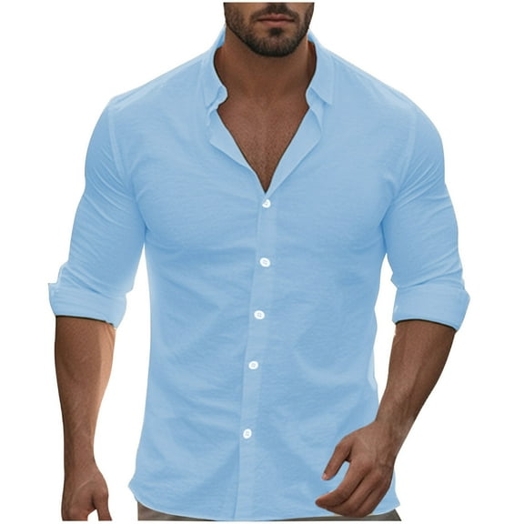 LIaqionyy Men's Cotton Shirts Long Sleeve Casual Button down Breathable Lightweight Shirt Work Clothes
