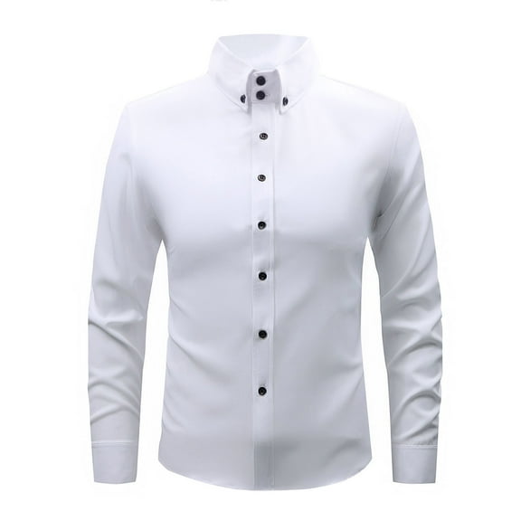 LIaqionyy Men's Dress Shirts Formal Long Sleeve Button down Business Casual Shirt Solid Color Tops for Wedding Prom