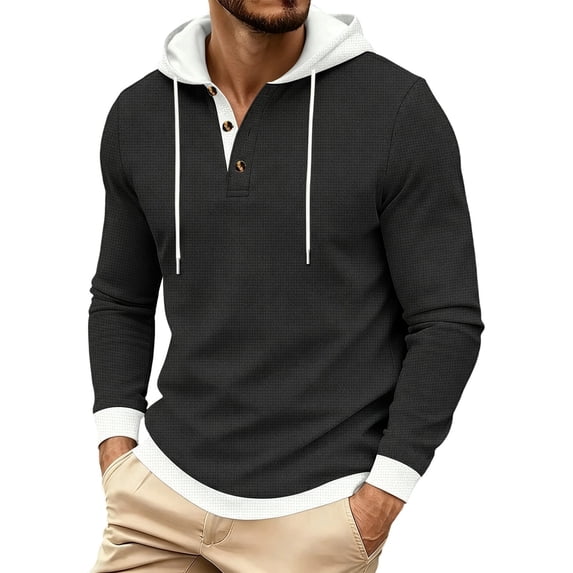 LIaqionyy Men's Hoodie Pullover Button Front Drawstring Fashion Long Sleeve Lightweight Fall Sweatshirts Clothes