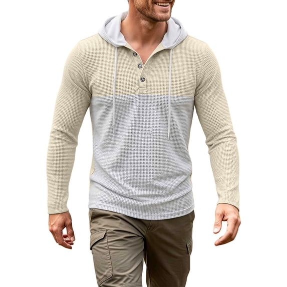 LIaqionyy Men's Hoodie Pullover Button Front Drawstring Fashion Long Sleeve Lightweight Fall Sweatshirts Clothes