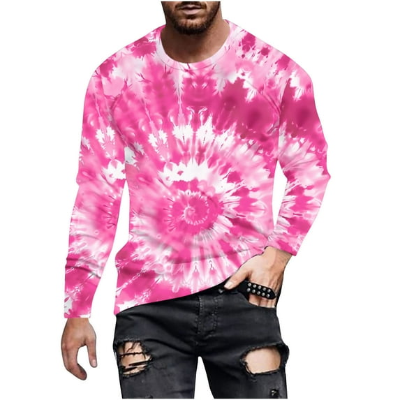 LIaqionyy Men's Long Sleeve Tie Dye Tops Casual Long Sleeve Round Neck Slim Stretch Breathable Clothes