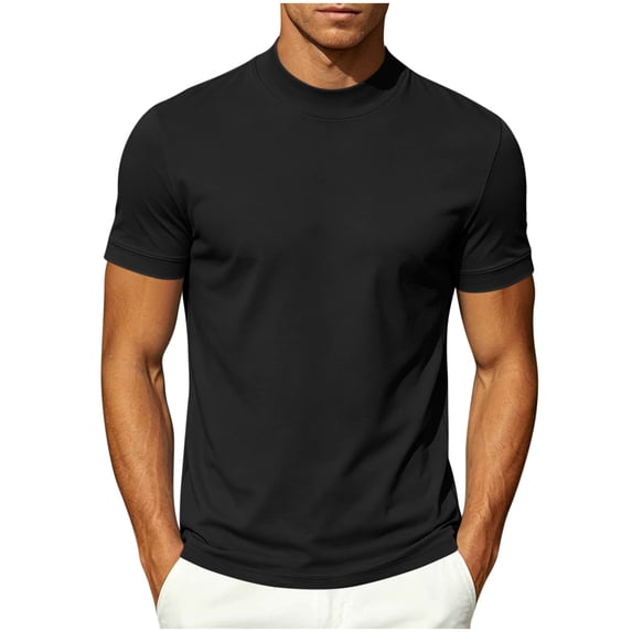 LIaqionyy Men's Mock Neck T Shirts Short Sleeve Lightweight Undershirt Pullover Tops Casual Summer Basic Tees