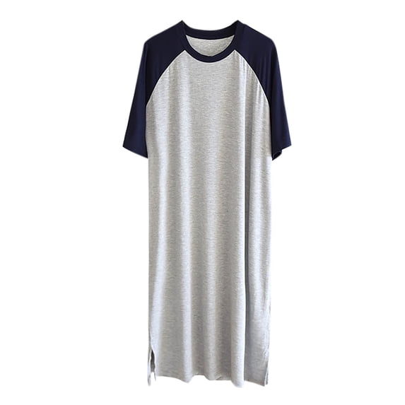 LIaqionyy Men's Nightshirts Pajamas Crew Neck Short Sleeve Big and Tall Loose Lightweight Nightgown Sleepwear