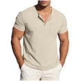 thumbnail image 1 of LIaqionyy Men's Oversize Cotton Linen Shirt Solid Color Collar Button down Short Sleeve Beach Vacation Tops S-5XL, 1 of 7