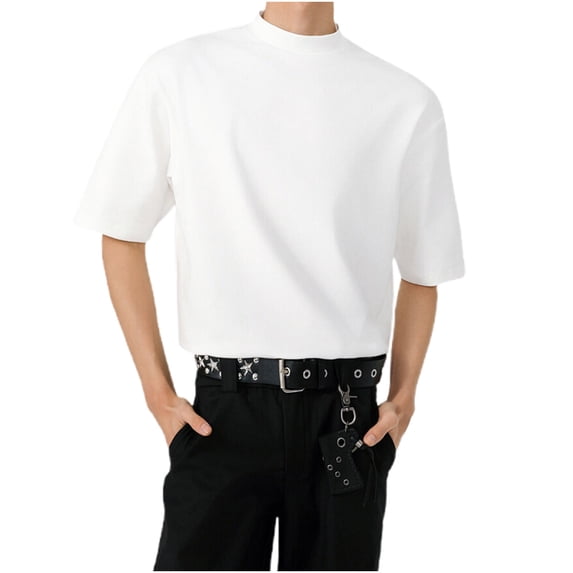 LIaqionyy Men's Oversized T Shirts Workout Short Sleeve Mock Turtleneck Tee Tops Lightweight Solid Color Pullover