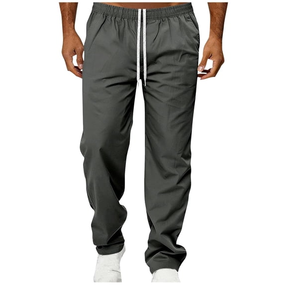 LIaqionyy Men's Pants Casual Elastic Waist Drawstring Trousers Straight Leg Solid Color Pant Clothes with Pockets