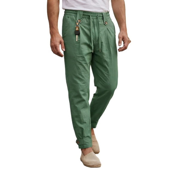 LIaqionyy Men's Pants Lightweight Drawstring Elastic Waist Straight Leg Casual Fashion Trousers with Pockets