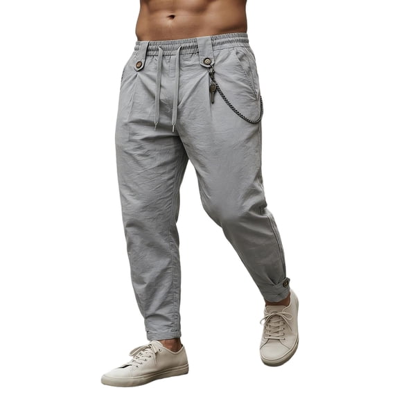 LIaqionyy Men's Pants Lightweight Drawstring Elastic Waist Straight Leg Casual Fashion Trousers with Pockets