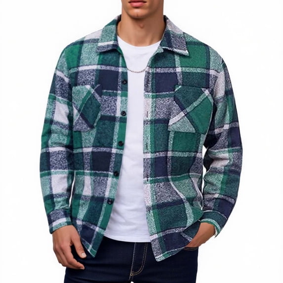 LIaqionyy Men's Plaid Shirts Big and Tall Casual Button down Shirt Jacket Long Sleeve Flannel Shacket Fall Soft Outwear