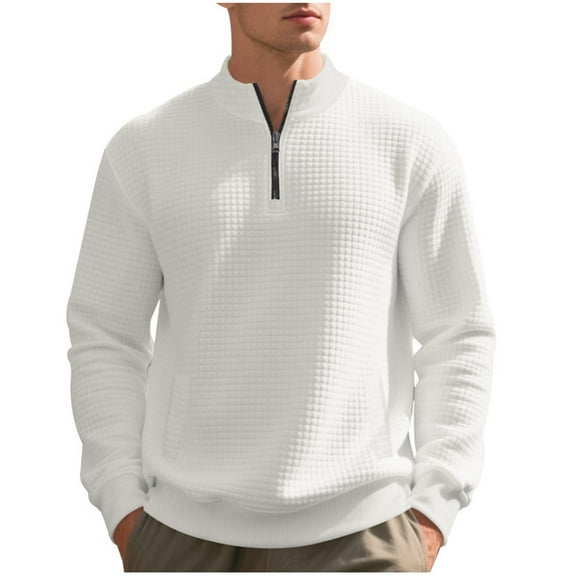 LIaqionyy Men's Quarter Zip Sweatshirts Mock Neck Long Sleeve Drop Shoulder Sweatshirt Casual Pullover