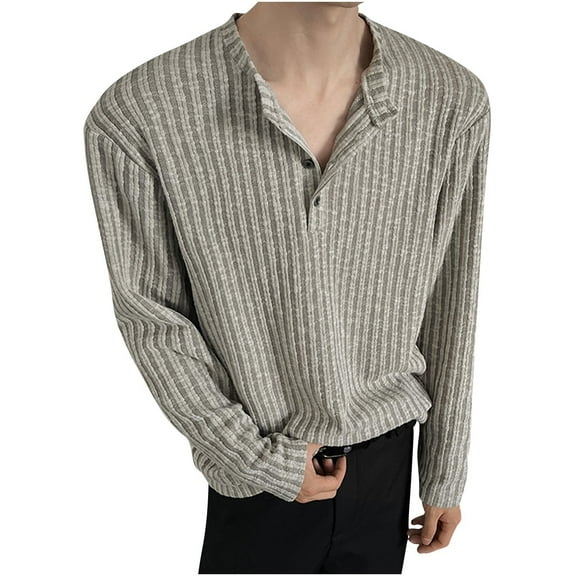 LIaqionyy Men's Ribbed Shirts Crew Neck Casual Long Sleeve Button Fall Thermal Shirt Pullover Fashion Tops