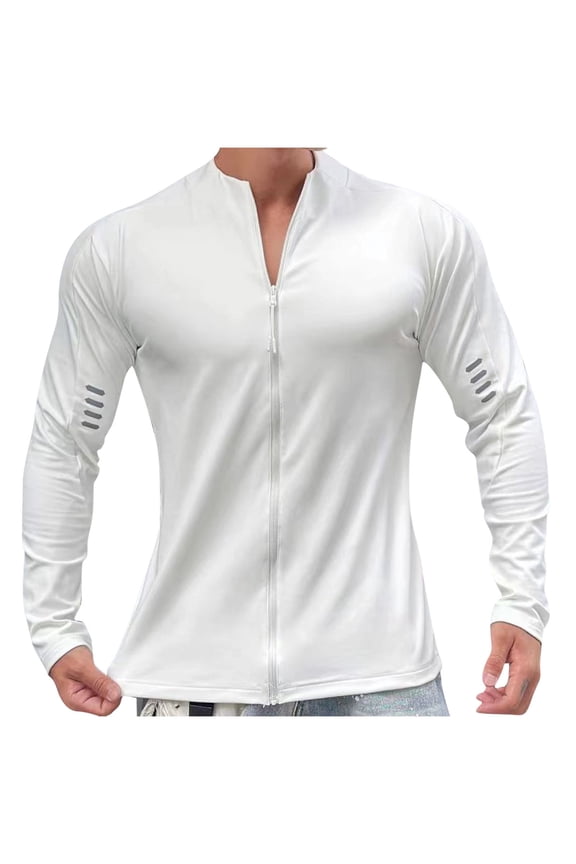 Men's Running Shirt Long Sleeve Full Zip Pullover Casual Shirts Men Workout Hiking Tee Tops
