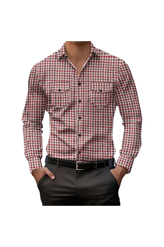 Men's Shirts Button down Plaid Christmas Shirt Men Casual Dress Long Sleeve Fall Clothes with Pocket