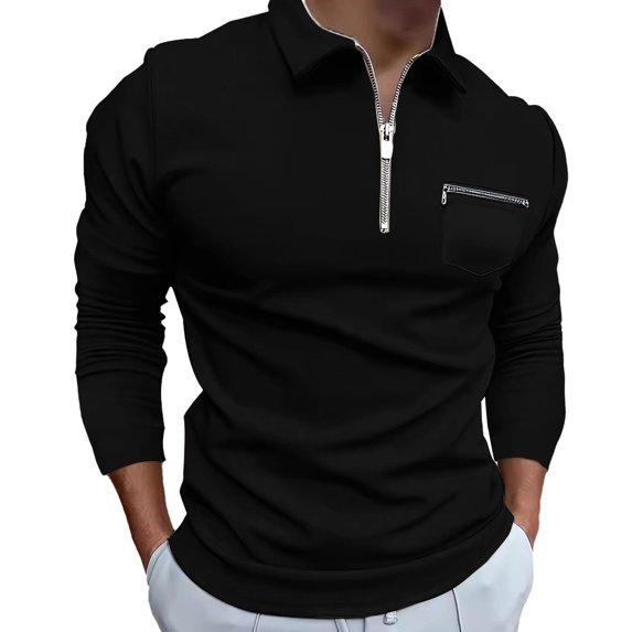 LIaqionyy Men's Shirts Classic Comfort Collared Quarter Zip Long Sleeve Fall Pullover Casual Basic Tops with Pocket