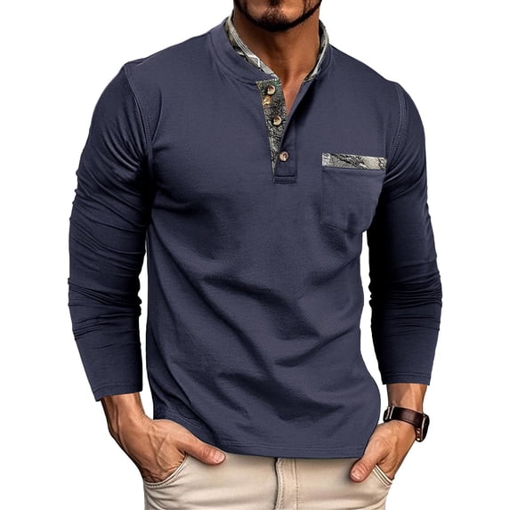 LIaqionyy Men's Shirts Classic Comfort Long Sleeve Fall Pullover Casual T Shirt Solid Color Tops with Pocket