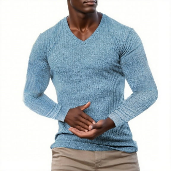 LIaqionyy Men's Shirts V Neck Casual Long Sleeve Fall Thermal Shirt Pullover Fashion Slim Tops Clothes