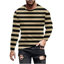 LIaqionyy Men's Striped Shirts Crewneck Casual Long Sleeve Basic T Shirt Color Block Tee Work Blouse Tops