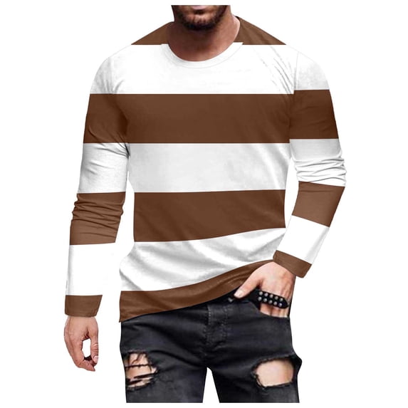 LIaqionyy Men's Striped T Shirt Long Sleeve Casual Crew Neck Pullover Tees Big and Tall Blouse Color Block Tops