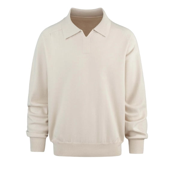 LIaqionyy Men's Sweater Casual Long Sleeve Collared V Neck Ribbed Knit Sweaters Solid Color Pullover Tops