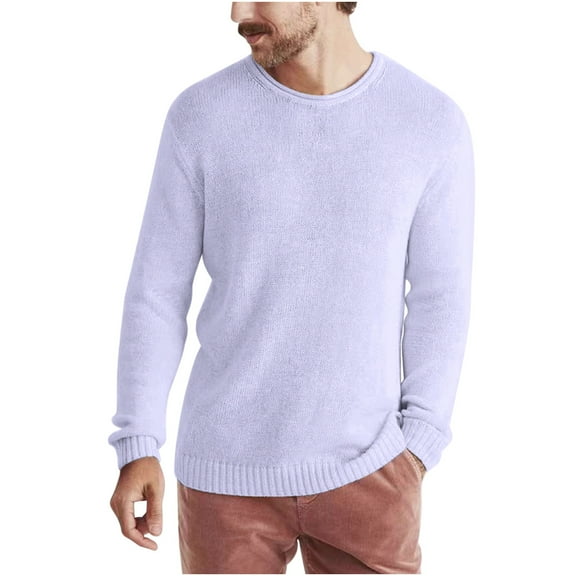 LIaqionyy Men's Sweater Crew Neck Classic Long Sleeve Knitted Pullover Solid Color Tops Soft Casual Sweaters