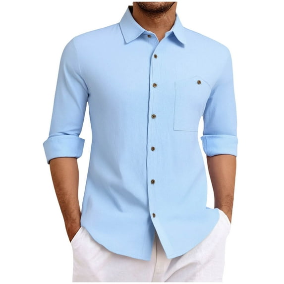 LIaqionyy Mens Button down Shirts Cotton Linen Casual Long Sleeve Shirt Tops Fall Clothes with Pockets
