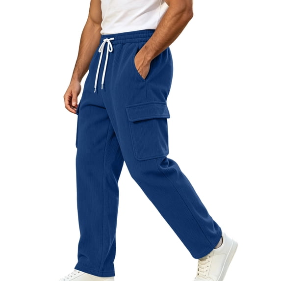 LIaqionyy Mens Corduroy Cargo Sweatpants Loose Casual Pants Open Bottom Athletic Workout Jogger with Pockets