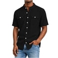 thumbnail image 1 of LIaqionyy Mens Cotton Linen Button down Shirts Casual Callarless Short Sleeve Shirt Summer Beach Tops with Pocket, 1 of 6
