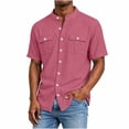 thumbnail image 1 of LIaqionyy Mens Cotton Linen Button down Shirts Casual Callarless Short Sleeve Shirt Summer Beach Tops with Pocket, 1 of 6