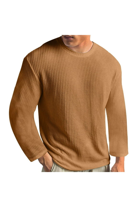 Mens Crewneck Pullover Sweater Fall Casual Long Sleeve Solid Color Knitted Pullover Jumper Clothes