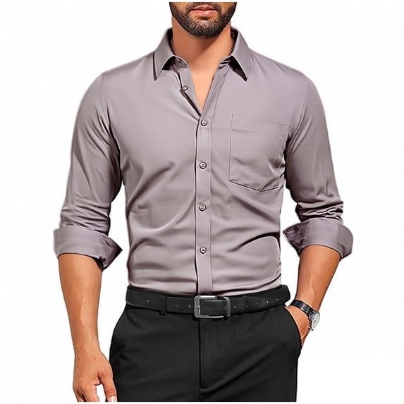 LIaqionyy Mens Dress Shirts Button down Collared Casual Solid Color Formal Business Shirt with Pocket