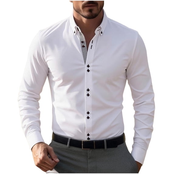 LIaqionyy Mens Dress Shirts Button down Collared Long Sleeve Bussiness Work Casual Formal Wedding Shirt